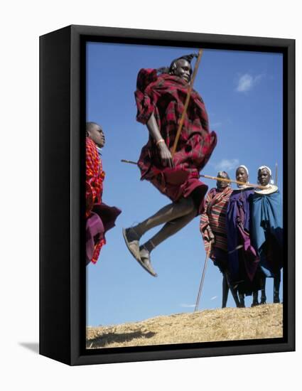 Masai Warriors Perform Jumping Dance, Masai Mara National Park, Kenya, East Africa, Africa-D H Webster-Framed Premier Image Canvas