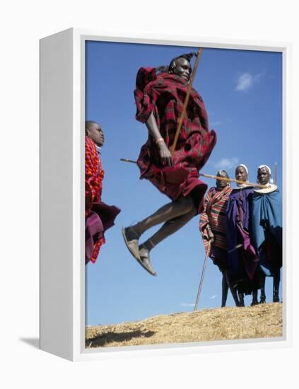 Masai Warriors Perform Jumping Dance, Masai Mara National Park, Kenya, East Africa, Africa-D H Webster-Framed Premier Image Canvas