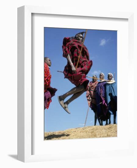 Masai Warriors Perform Jumping Dance, Masai Mara National Park, Kenya, East Africa, Africa-D H Webster-Framed Photographic Print