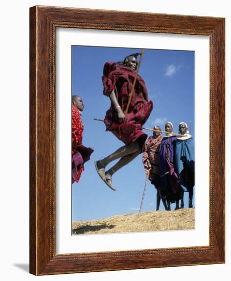 Masai Warriors Perform Jumping Dance, Masai Mara National Park, Kenya, East Africa, Africa-D H Webster-Framed Photographic Print