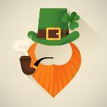 Vector Modern Flat Design Icon on Saint Patrick's Day Character Leprechaun with Green Hat, Red Bear-Mascha Tace-Art Print