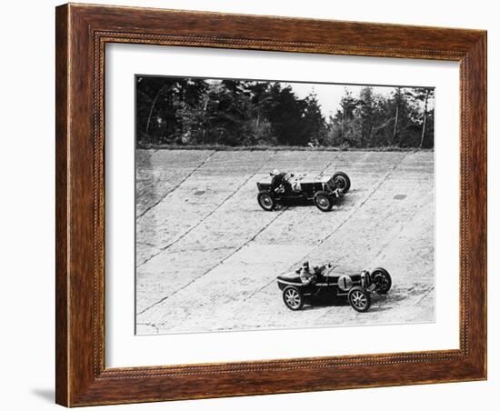 Maserati and Bugatti in Action at Brooklands, Surrey, 1933-null-Framed Photographic Print