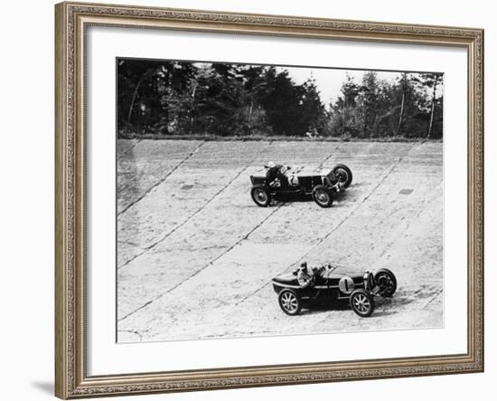 Maserati and Bugatti in Action at Brooklands, Surrey, 1933-null-Framed Photographic Print