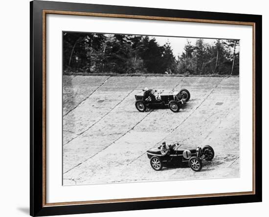 Maserati and Bugatti in Action at Brooklands, Surrey, 1933-null-Framed Photographic Print