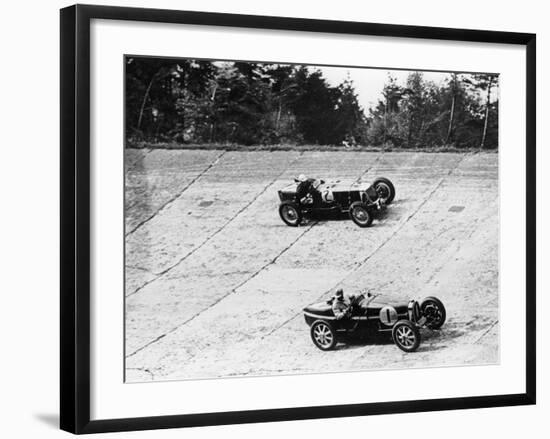 Maserati and Bugatti in Action at Brooklands, Surrey, 1933-null-Framed Photographic Print