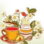 Tea or Coffee Vector Background with Cup and Strawberry-mashakotcur-Framed Art Print