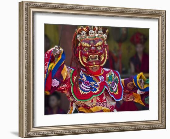 Mask Dance Performance at Tshechu Festival, Punakha Dzong, Punakha, Bhutan-Keren Su-Framed Photographic Print