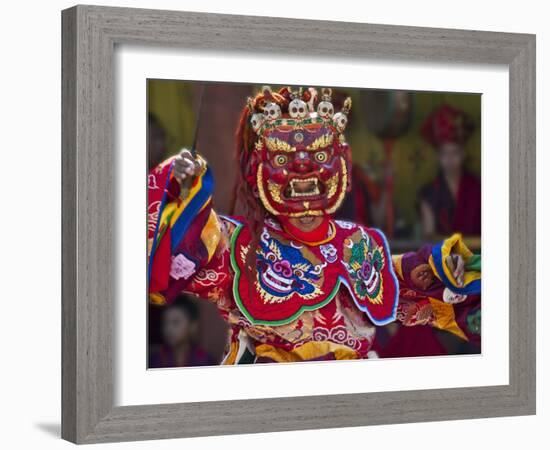 Mask Dance Performance at Tshechu Festival, Punakha Dzong, Punakha, Bhutan-Keren Su-Framed Photographic Print