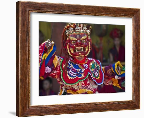 Mask Dance Performance at Tshechu Festival, Punakha Dzong, Punakha, Bhutan-Keren Su-Framed Photographic Print