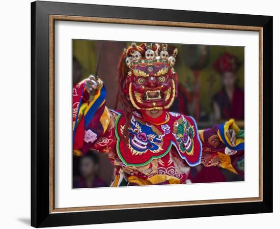 Mask Dance Performance at Tshechu Festival, Punakha Dzong, Punakha, Bhutan-Keren Su-Framed Photographic Print