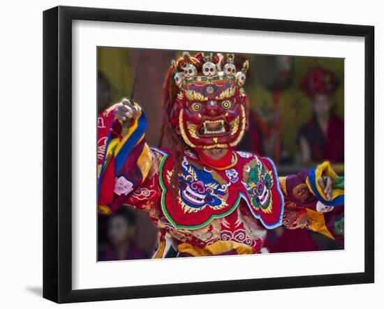 Mask Dance Performance at Tshechu Festival, Punakha Dzong, Punakha, Bhutan-Keren Su-Framed Photographic Print