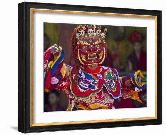 Mask Dance Performance at Tshechu Festival, Punakha Dzong, Punakha, Bhutan-Keren Su-Framed Photographic Print