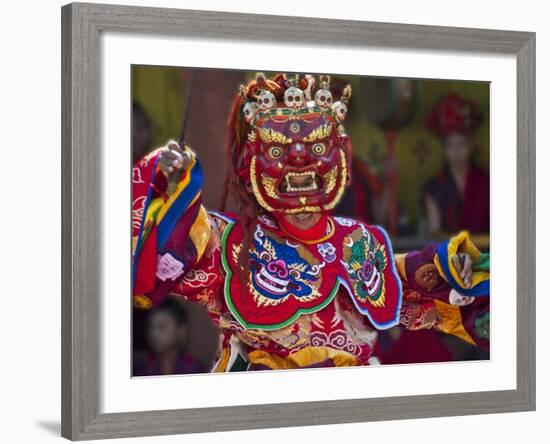 Mask Dance Performance at Tshechu Festival, Punakha Dzong, Punakha, Bhutan-Keren Su-Framed Photographic Print