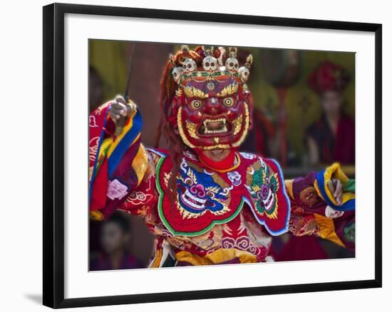 Mask Dance Performance at Tshechu Festival, Punakha Dzong, Punakha, Bhutan-Keren Su-Framed Photographic Print