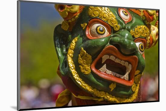 Mask of Dancer at Religious Festivity with Many Visitors, Paro Tsechu, Bhutan, Asia-Michael Runkel-Mounted Photographic Print