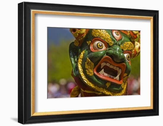 Mask of Dancer at Religious Festivity with Many Visitors, Paro Tsechu, Bhutan, Asia-Michael Runkel-Framed Photographic Print