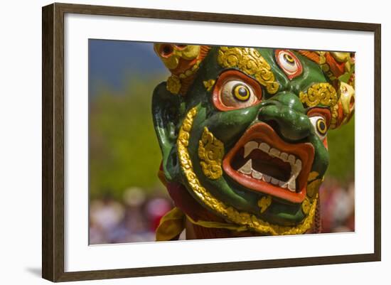 Mask of Dancer at Religious Festivity with Many Visitors, Paro Tsechu, Bhutan, Asia-Michael Runkel-Framed Photographic Print