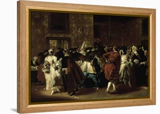 Masked Ball with Ladies and Gentlemen in Carnival Costume, Grand Hall of Ridotto in Palazzo Dandalo-Giovanni Antonio Guardi-Framed Premier Image Canvas