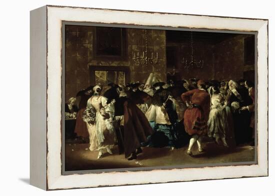 Masked Ball with Ladies and Gentlemen in Carnival Costume, Grand Hall of Ridotto in Palazzo Dandalo-Giovanni Antonio Guardi-Framed Premier Image Canvas