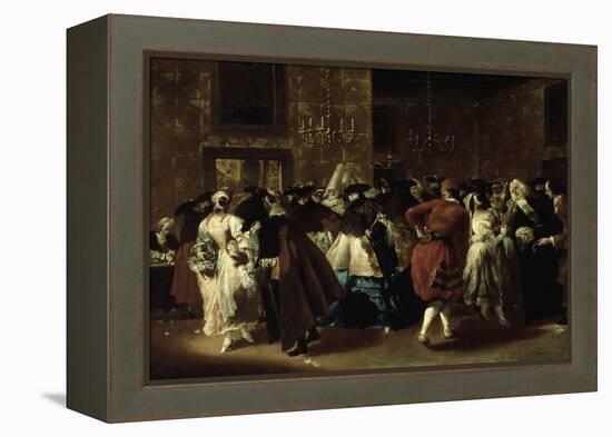 Masked Ball with Ladies and Gentlemen in Carnival Costume, Grand Hall of Ridotto in Palazzo Dandalo-Giovanni Antonio Guardi-Framed Premier Image Canvas