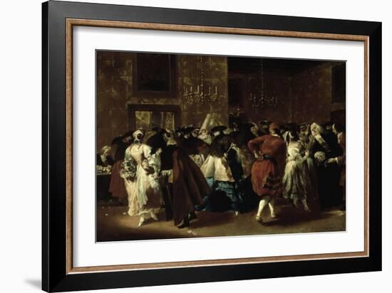 Masked Ball with Ladies and Gentlemen in Carnival Costume, Grand Hall of Ridotto in Palazzo Dandalo-Giovanni Antonio Guardi-Framed Giclee Print