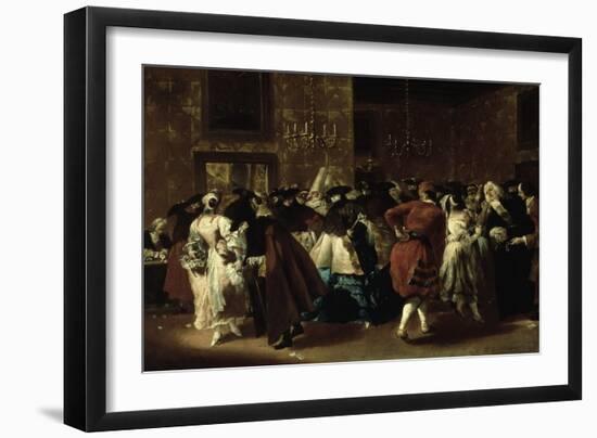 Masked Ball with Ladies and Gentlemen in Carnival Costume, Grand Hall of Ridotto in Palazzo Dandalo-Giovanni Antonio Guardi-Framed Giclee Print