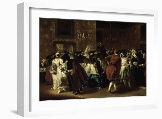 Masked Ball with Ladies and Gentlemen in Carnival Costume, Grand Hall of Ridotto in Palazzo Dandalo-Giovanni Antonio Guardi-Framed Giclee Print