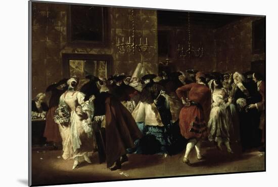 Masked Ball with Ladies and Gentlemen in Carnival Costume, Grand Hall of Ridotto in Palazzo Dandalo-Giovanni Antonio Guardi-Mounted Giclee Print