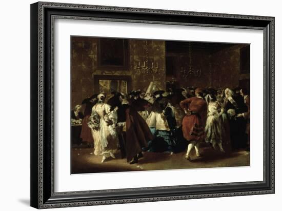 Masked Ball with Ladies and Gentlemen in Carnival Costume, Grand Hall of Ridotto in Palazzo Dandalo-Giovanni Antonio Guardi-Framed Giclee Print