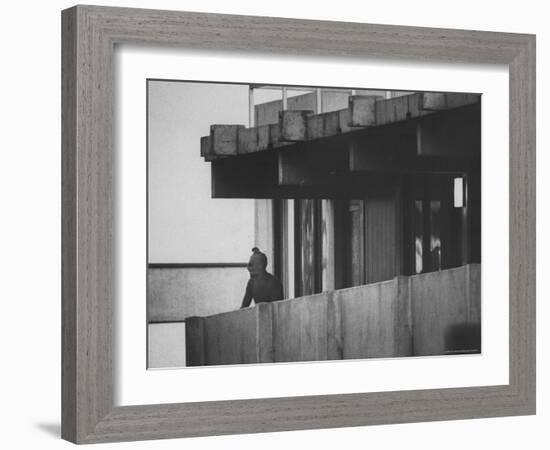 Masked Black September Arab Terrorist Looking from Balcony of Athletes Housing Complex-Co Rentmeester-Framed Photographic Print