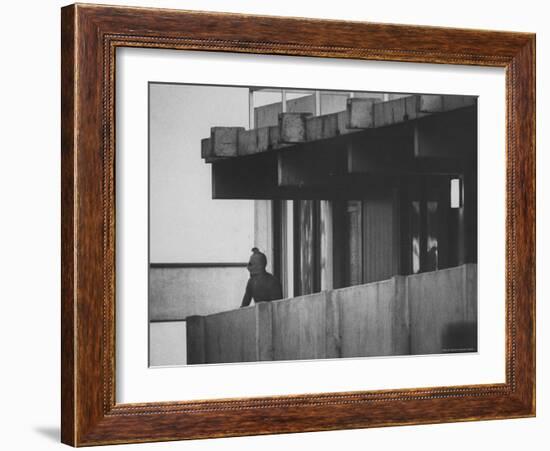 Masked Black September Arab Terrorist Looking from Balcony of Athletes Housing Complex-Co Rentmeester-Framed Photographic Print