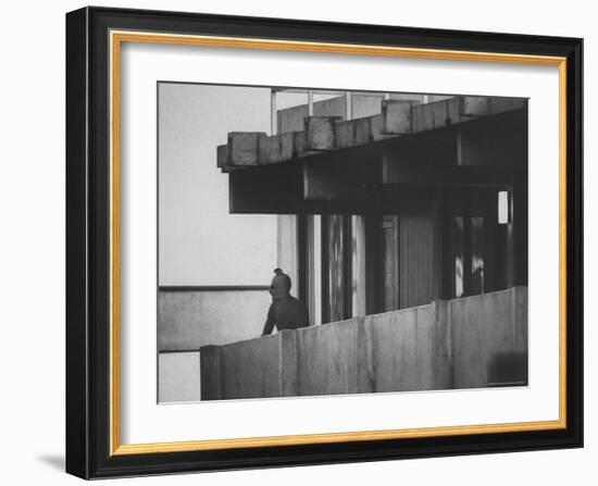 Masked Black September Arab Terrorist Looking from Balcony of Athletes Housing Complex-Co Rentmeester-Framed Photographic Print