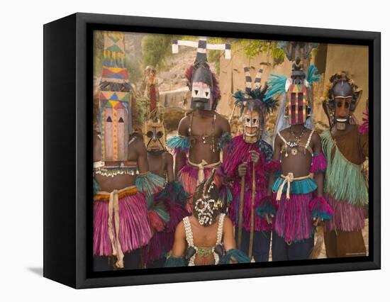 Masked Ceremonial Dogon Dancers, Sangha, Dogon Country, Mali-Gavin Hellier-Framed Premier Image Canvas