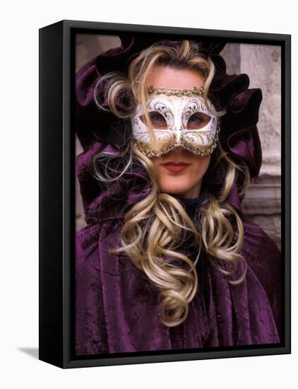 Masked Woman, Venice Carnival, Italy-Kristin Piljay-Framed Premier Image Canvas