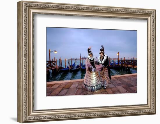 Masks and Costumes at St. Mark's Square During Venice Carnival, Venice, Veneto, Italy, Europe-Carlo Morucchio-Framed Photographic Print