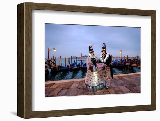 Masks and Costumes at St. Mark's Square During Venice Carnival, Venice, Veneto, Italy, Europe-Carlo Morucchio-Framed Photographic Print