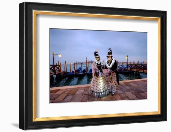 Masks and Costumes at St. Mark's Square During Venice Carnival, Venice, Veneto, Italy, Europe-Carlo Morucchio-Framed Photographic Print