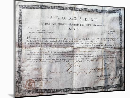 Masonry, Membership Certificate in the Name of Grossi, 1811, Italy-null-Mounted Giclee Print