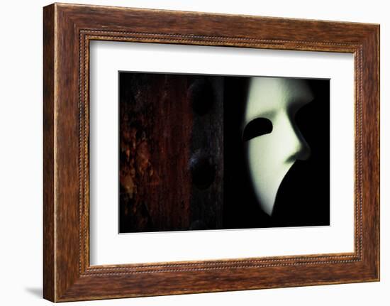 Masquerade - Phantom of the Opera Mask on Rusty Bridge Column-passigatti-Framed Photographic Print