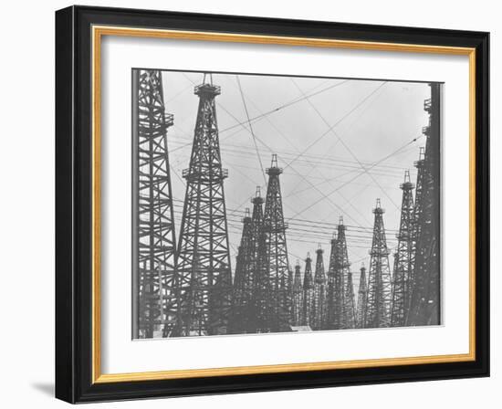 Mass of Oil Derricks at Spindletop Oil Field-null-Framed Premium Photographic Print