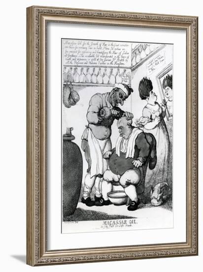 Massacar Oil, an Oily Puff for Soft Heads, 1814-Thomas Rowlandson-Framed Giclee Print