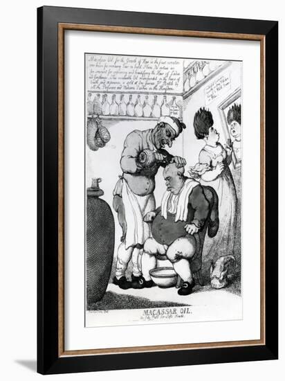 Massacar Oil, an Oily Puff for Soft Heads, 1814-Thomas Rowlandson-Framed Giclee Print