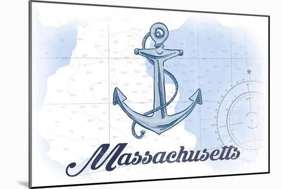 Massachusetts - Anchor - Blue - Coastal Icon-Lantern Press-Mounted Art Print