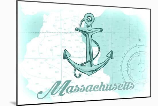 Massachusetts - Anchor - Teal - Coastal Icon-Lantern Press-Mounted Art Print