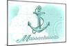 Massachusetts - Anchor - Teal - Coastal Icon-Lantern Press-Mounted Art Print