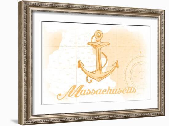 Massachusetts - Anchor - Yellow - Coastal Icon-Lantern Press-Framed Art Print