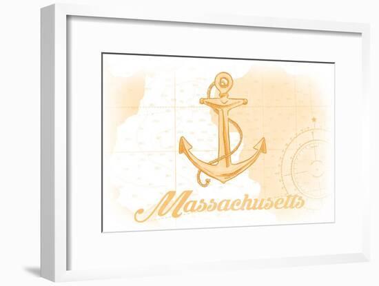 Massachusetts - Anchor - Yellow - Coastal Icon-Lantern Press-Framed Art Print