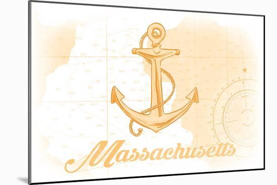 Massachusetts - Anchor - Yellow - Coastal Icon-Lantern Press-Mounted Art Print