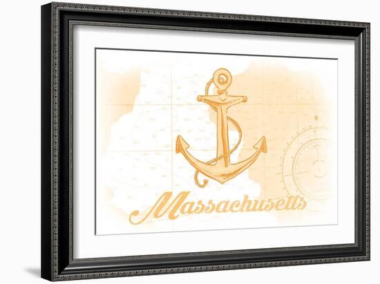 Massachusetts - Anchor - Yellow - Coastal Icon-Lantern Press-Framed Art Print