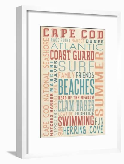 Massachusetts - Beaches Typography-Lantern Press-Framed Art Print